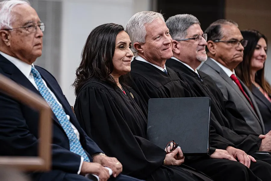 Chief Judge Alia Moses seated with colleagues during the portrait unveiling ceremony